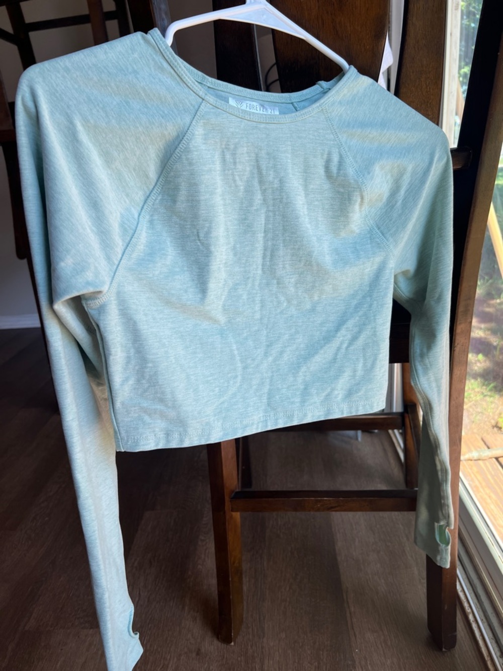 Forever 21 Sage Green Cropped Long Sleeve Top